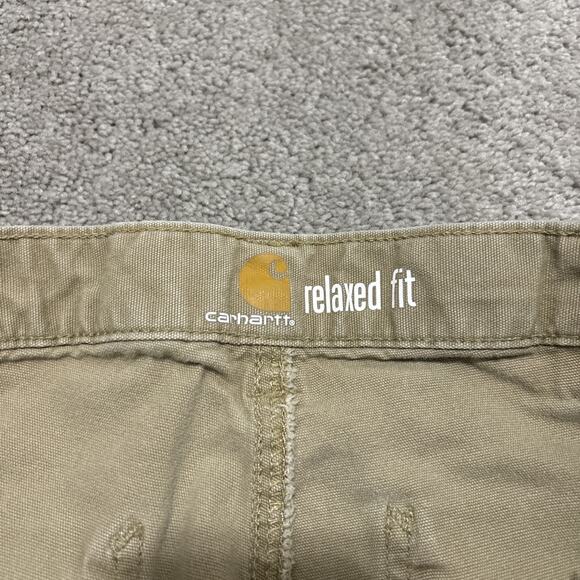 Carhartt Relaxed Fit Pants Khaki Canvas Workwear 34x32 Distressed - Picture 5 of 9